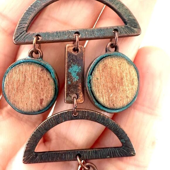 Copper geometric drop earrings - Picture 7 of 11